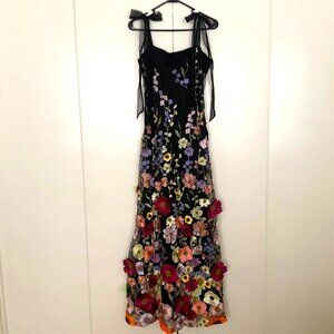 NWT Lulu's Black Floral Applique 3D Formal Holiday Maxi Dress Gown Size Large